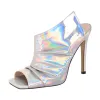 Holographic Square Toe Stiletto Shiny Sandals sold by Onlymaker
