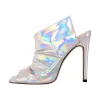 Holographic Square Toe Stiletto Shiny Sandals sold by Onlymaker