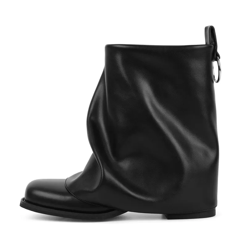 Square Toe Fold Over Chunky Heel Ankle Boots made by Onlymaker