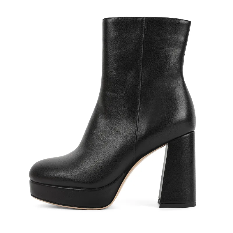 Round Toe Platform Chunky Heel Ankle Boots made by Onlymaker
