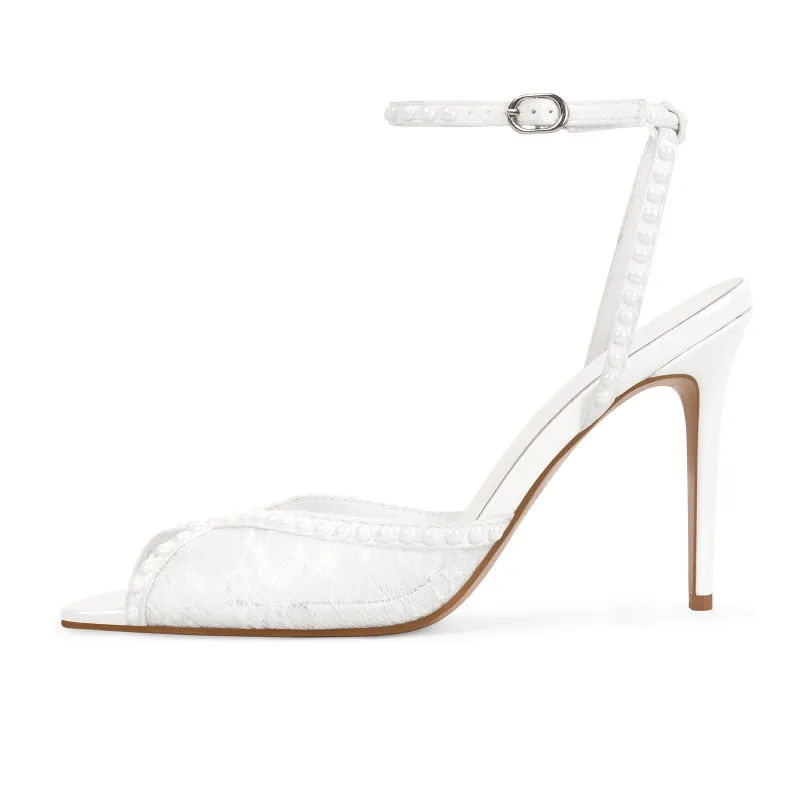 Pointed Toe Lace Mesh Ankle Strap Sandals made by Onlymaker