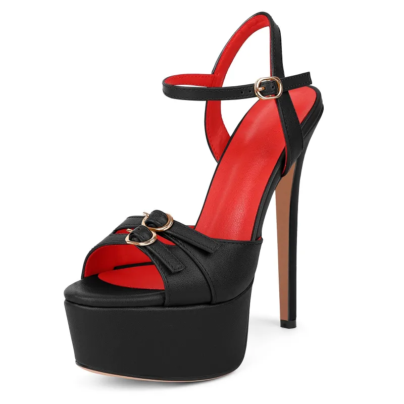 Platform Buckle Strap Stiletto Sandals made by Onlymaker