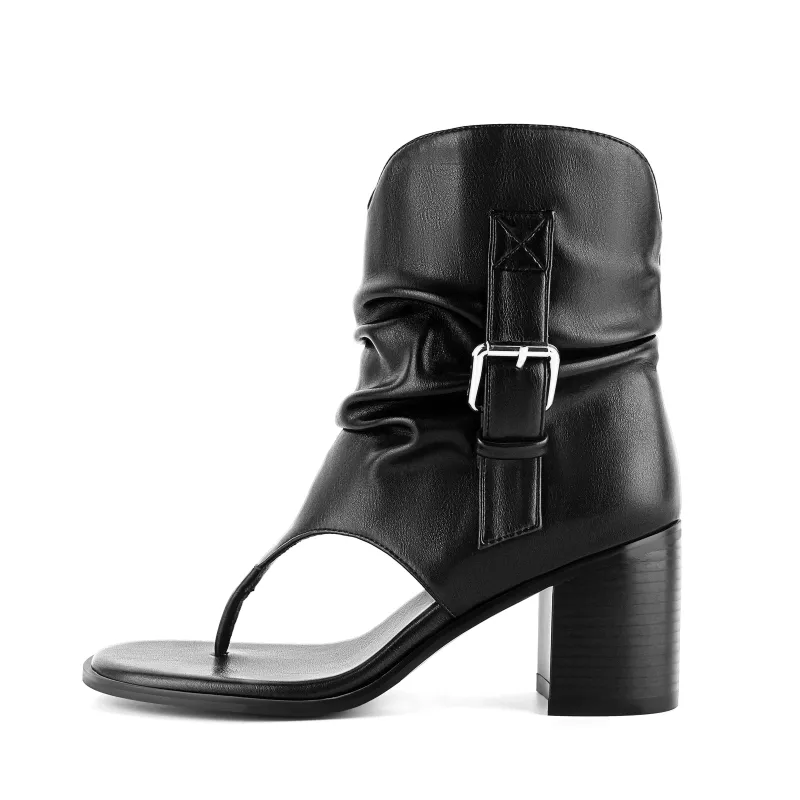 Buckle Ruched Flip-Flop Bootie Sandals made by Onlymaker