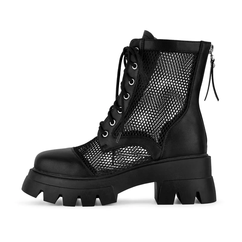 Round Toe Mesh Lace-up Platform Ankle Boots made by Onlymaker