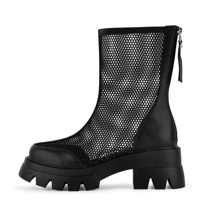 Mesh Platform Back Zipper Ankle Boots made by Onlymaker