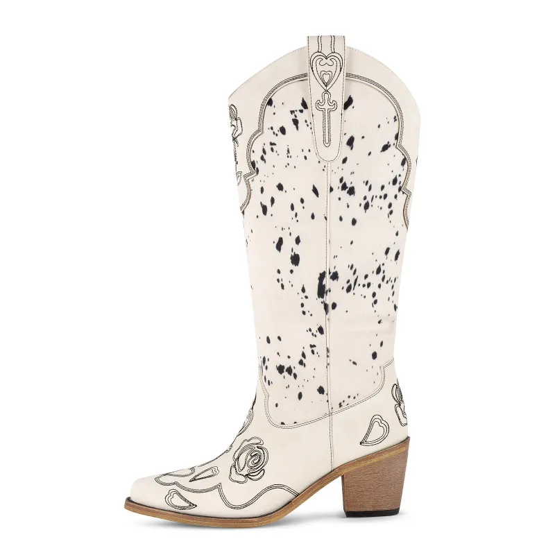 Embroidery Suede Patchwork Knee High Western Boots made by Onlymaker