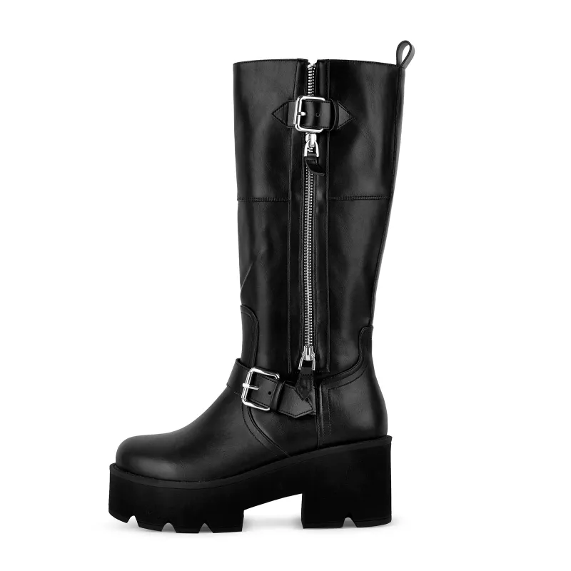 Platform Buckle Strap Zipper Mid-Calf Boots made by Onlymaker