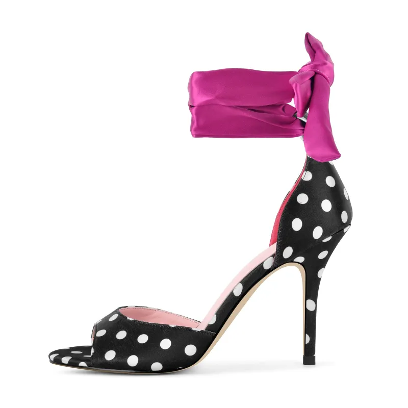 Satin Round Toe Polka Dot Ankle Wrap Sandals made by Onlymaker