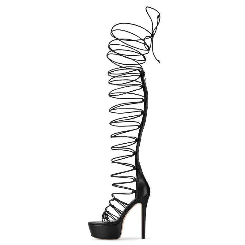 Platform Strappy Lace-up Cutout Zipper Sandals made by Onlymaker