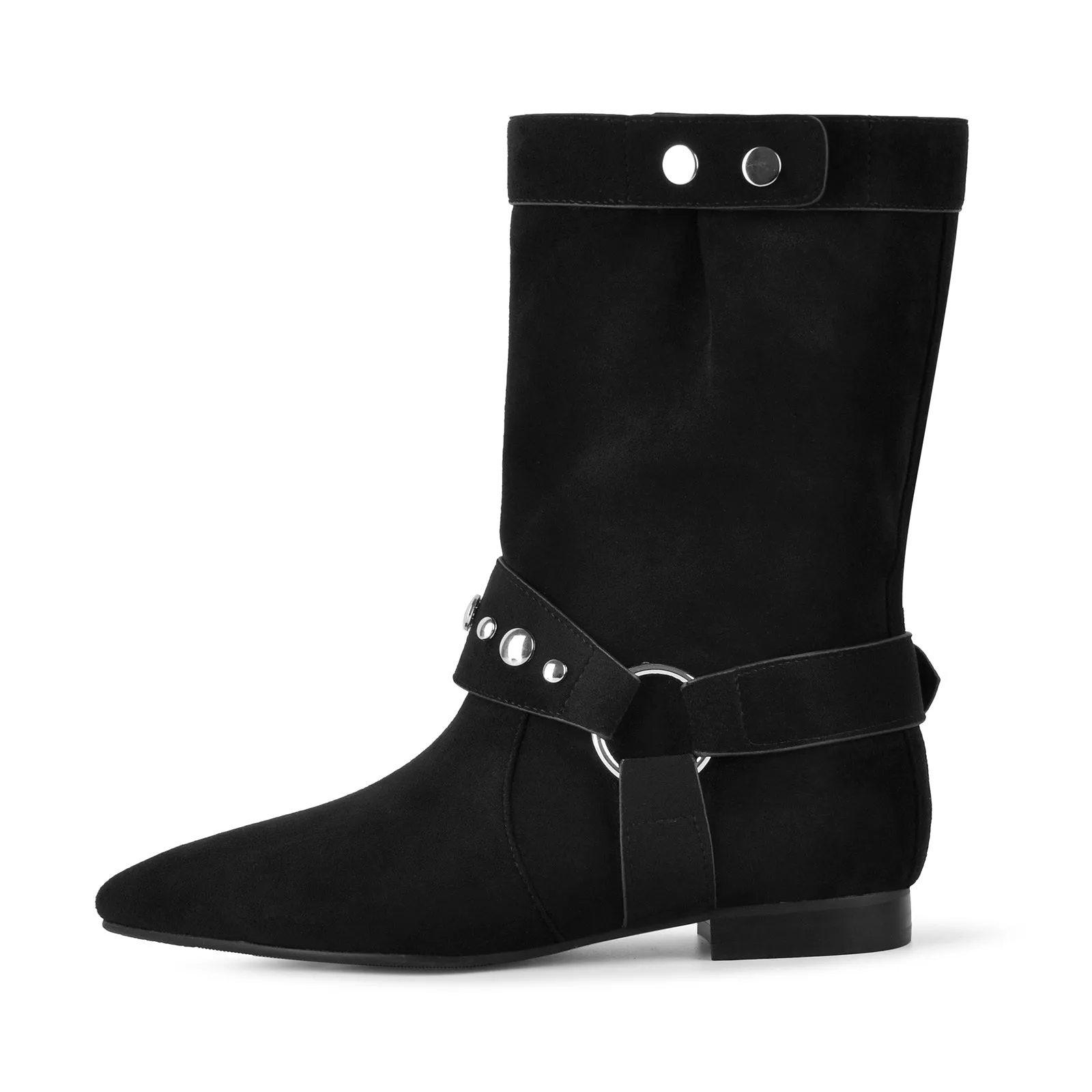 Suede Studded Buckle Ankle Western Flat Boots sold by Onlymaker