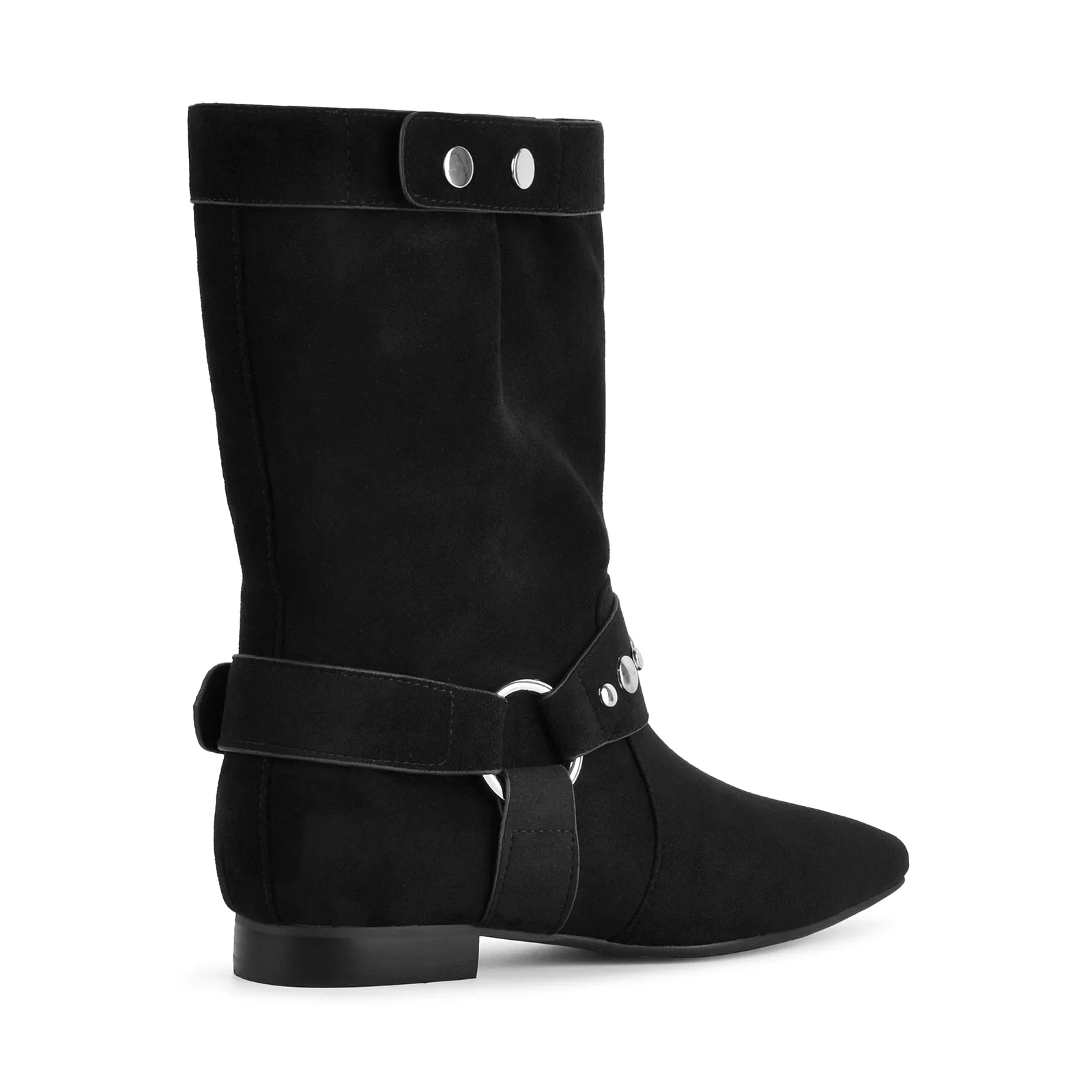 Suede Studded Buckle Ankle Western Flat Boots sold by Onlymaker product image thumbnail 4