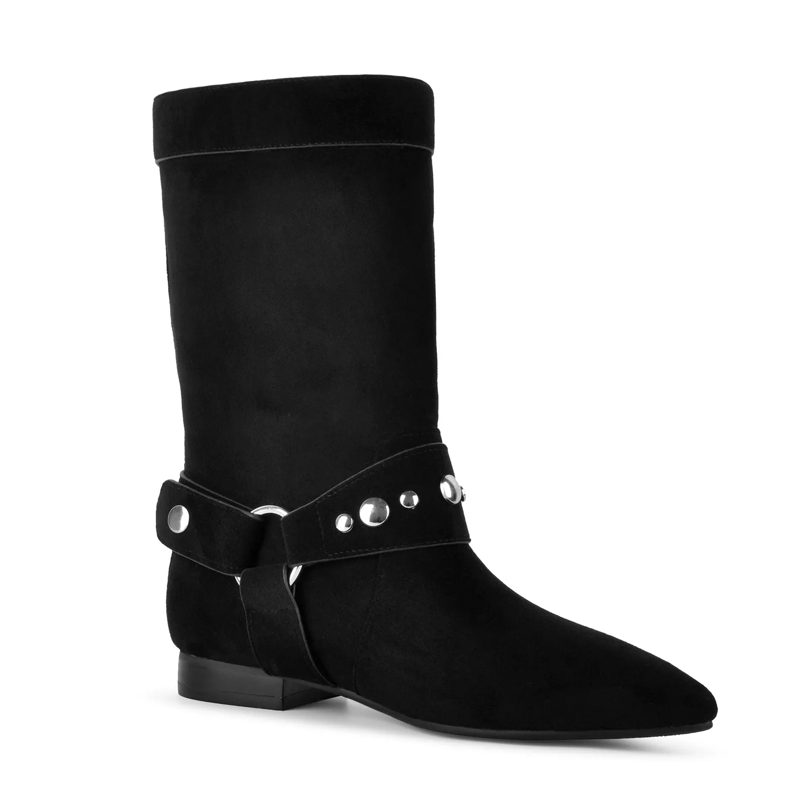 Suede Studded Buckle Ankle Western Flat Boots sold by Onlymaker product image thumbnail 3