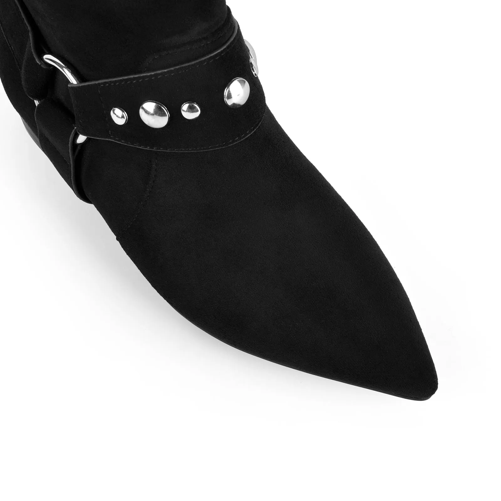Suede Studded Buckle Ankle Western Flat Boots sold by Onlymaker product image thumbnail 5