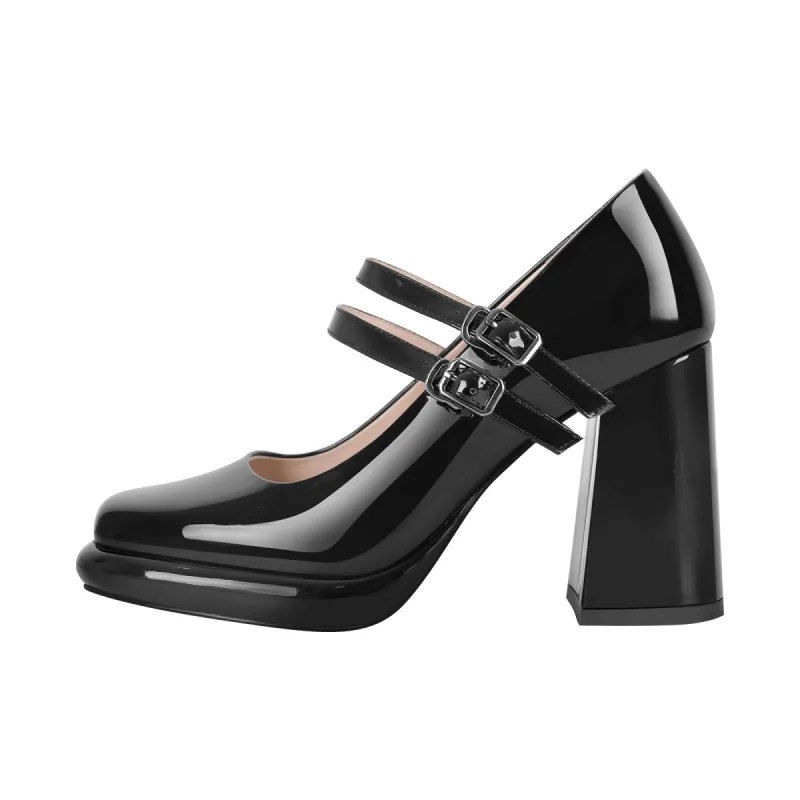 Square Toe Mary Jane Buckle Strap Chunky Heel Pumps sold by Onlymaker