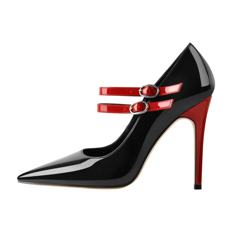 Pointed Toe Buckle Strap Patent Leather Stiletto Pumps sold by Onlymaker