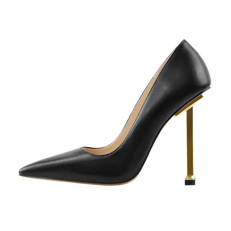 Matte Black High Metal Heels Stiletto Pumps sold by Onlymaker