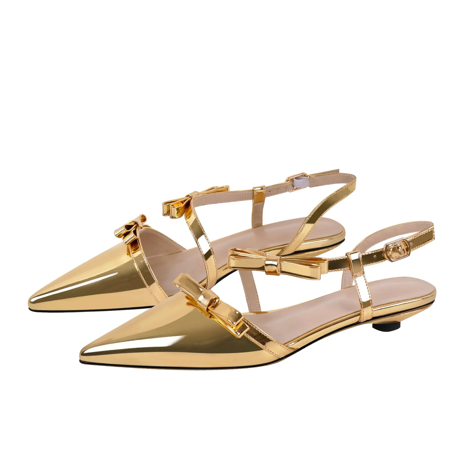 Metallic Bow Pointed Toe Round Heel Slingback Flats sold by Onlymaker product image thumbnail 2