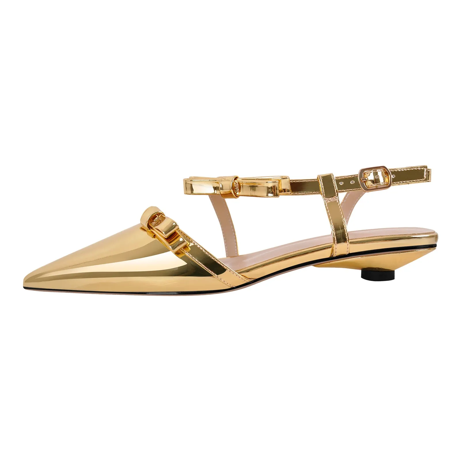 Metallic Bow Pointed Toe Round Heel Slingback Flats sold by Onlymaker