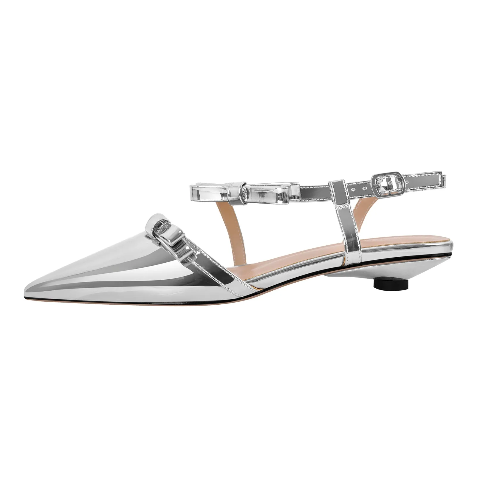 Metallic Bow Pointed Toe Round Heel Slingback Flats sold by Onlymaker product image thumbnail 5