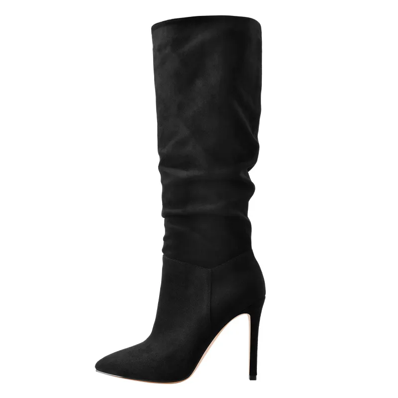 Black Pointed Toe Stiletto Suede Boots sold by Onlymaker