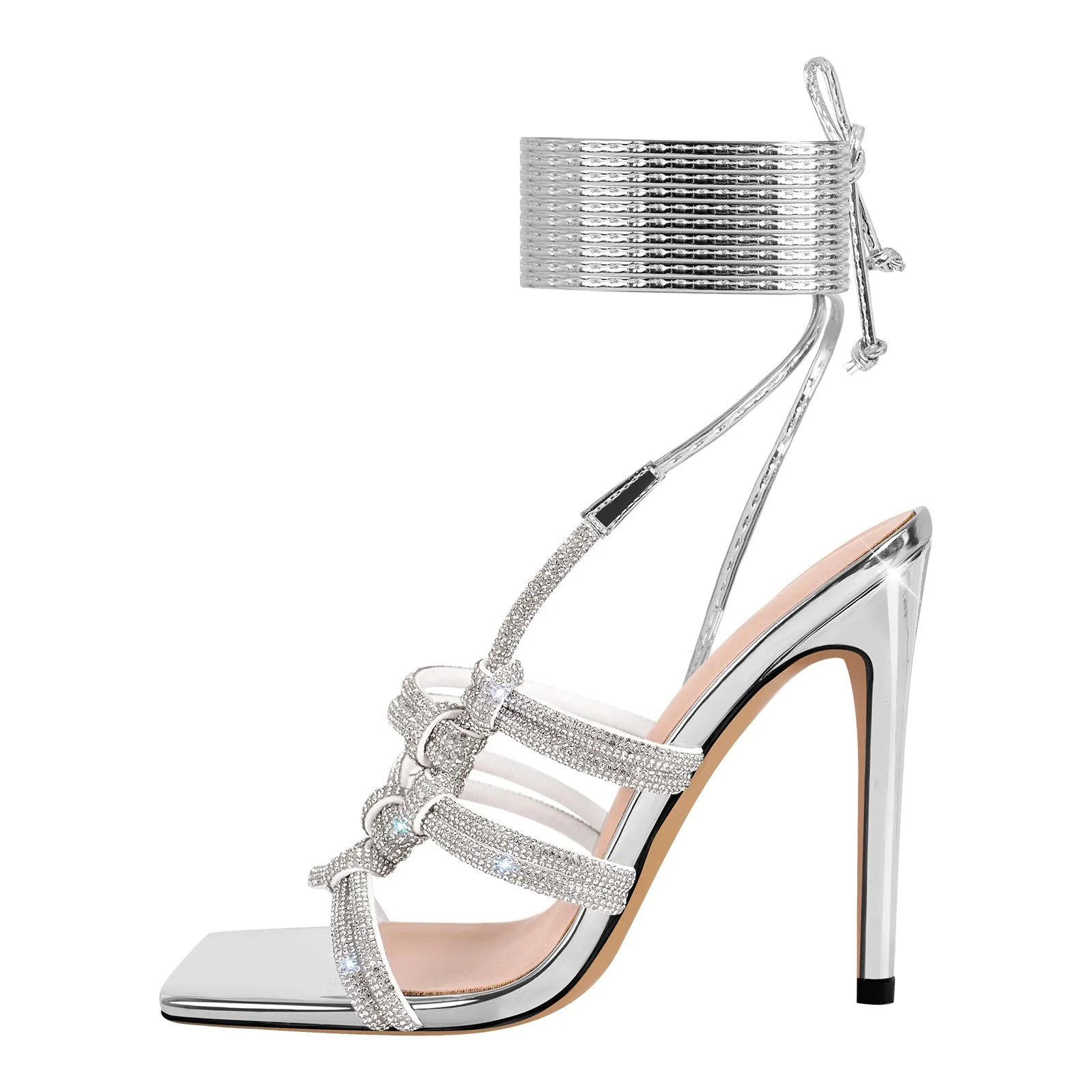 Rhinestone Square Toe Stiletto Ankle Strap Sandals sold by Onlymaker product image thumbnail 2