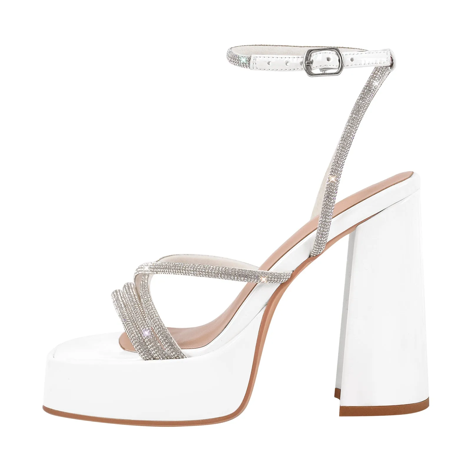 Rhinestone Open Toe Chunky Heel Platform Sandals sold by Onlymaker