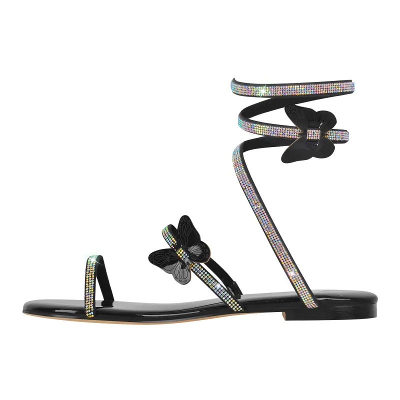 Rhinestone Butterfly Flat Sandals sold by Onlymaker
