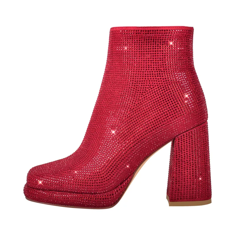 Square Toe Rhinestone Platform Ankle Boots sold by Onlymaker