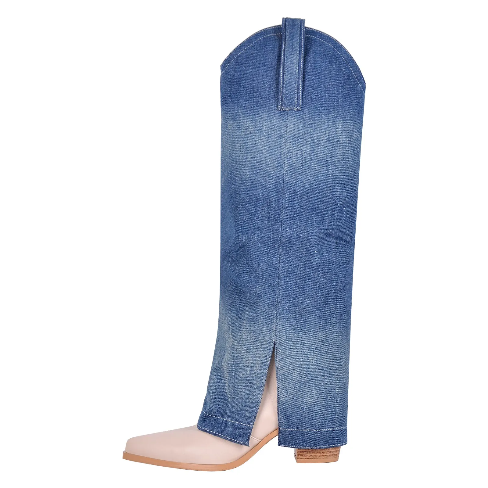 Pointed Toe Slit Denim Fold Over Boots sold by Onlymaker