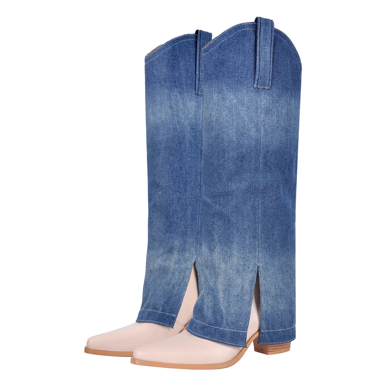 Pointed Toe Slit Denim Fold Over Boots sold by Onlymaker product image thumbnail 2
