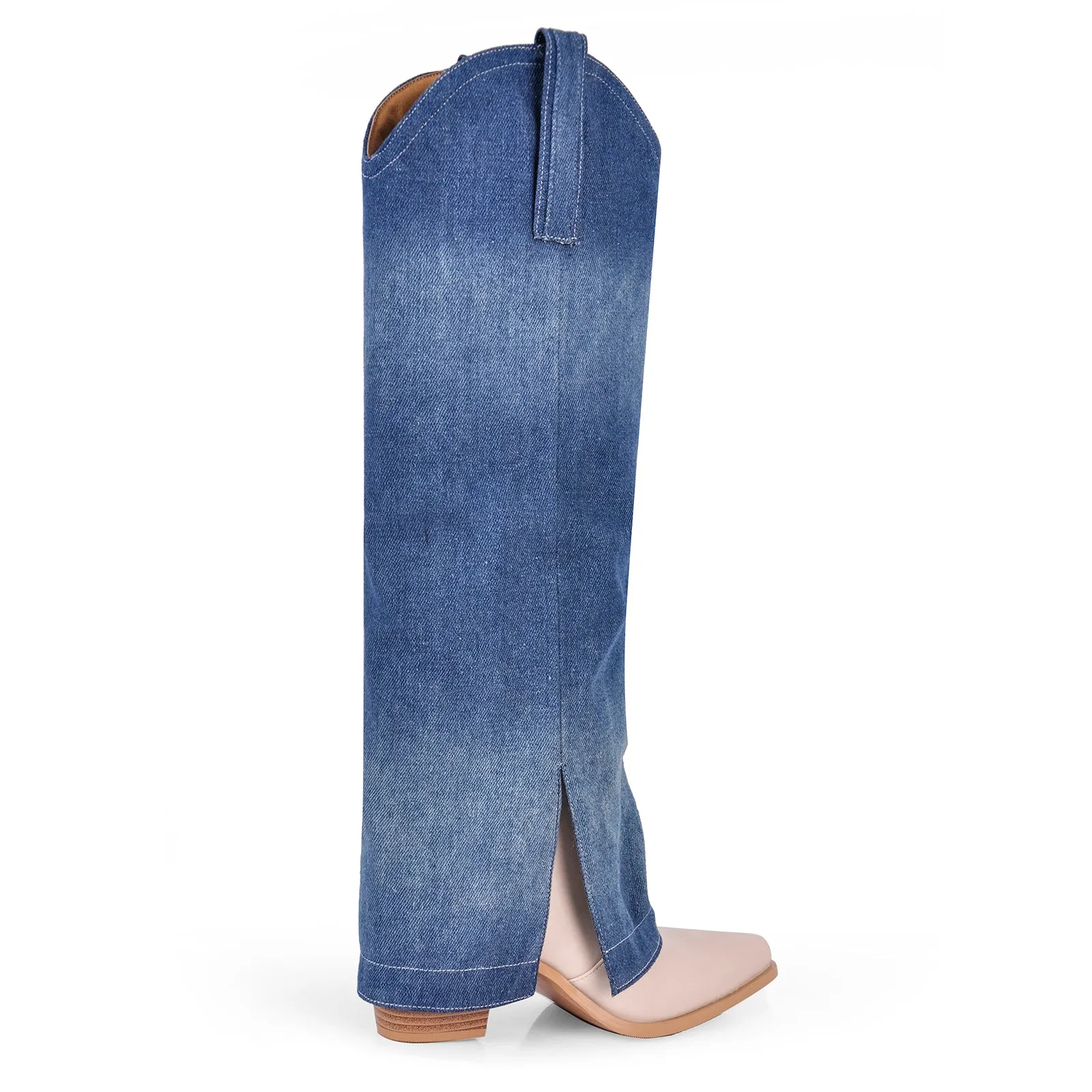 Pointed Toe Slit Denim Fold Over Boots sold by Onlymaker product image thumbnail 3
