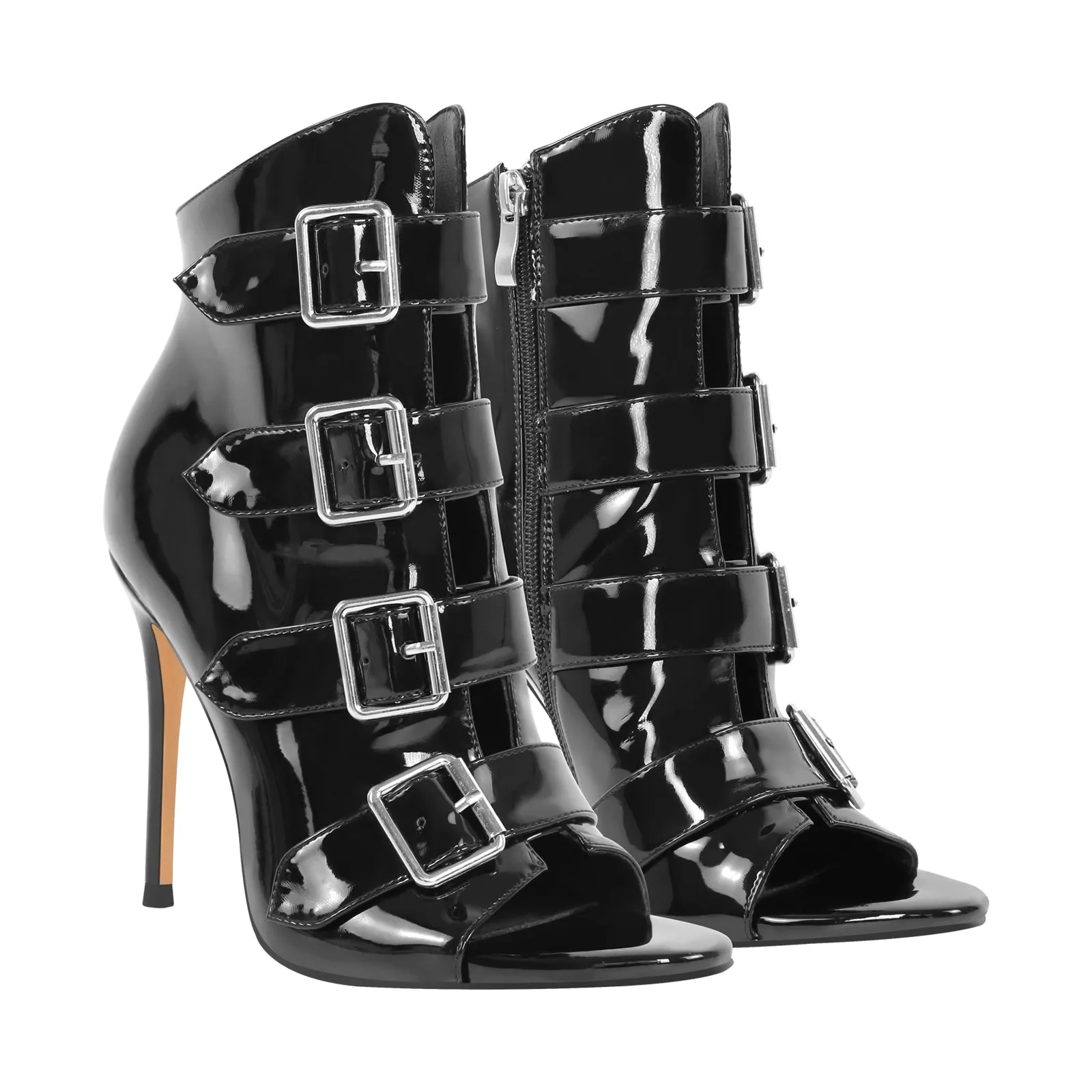 Patent Leather Open Toe Buckle Strap Ankle Boots sold by Onlymaker product image thumbnail 3