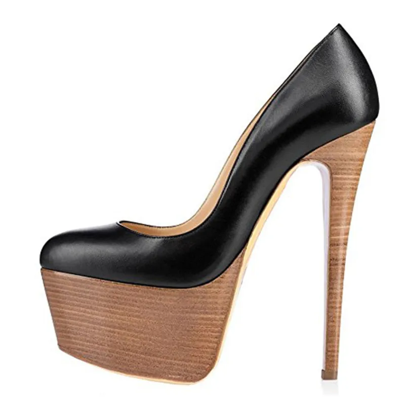 Rounde Toe Platform Wood Grain Stiletto High Heels Pumps sold by Onlymaker