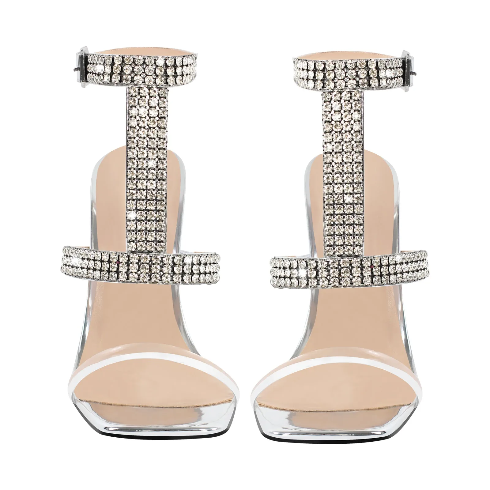 Square Toe Rhinestone T-Strap Stiletto Sandals sold by Onlymaker product image thumbnail 2