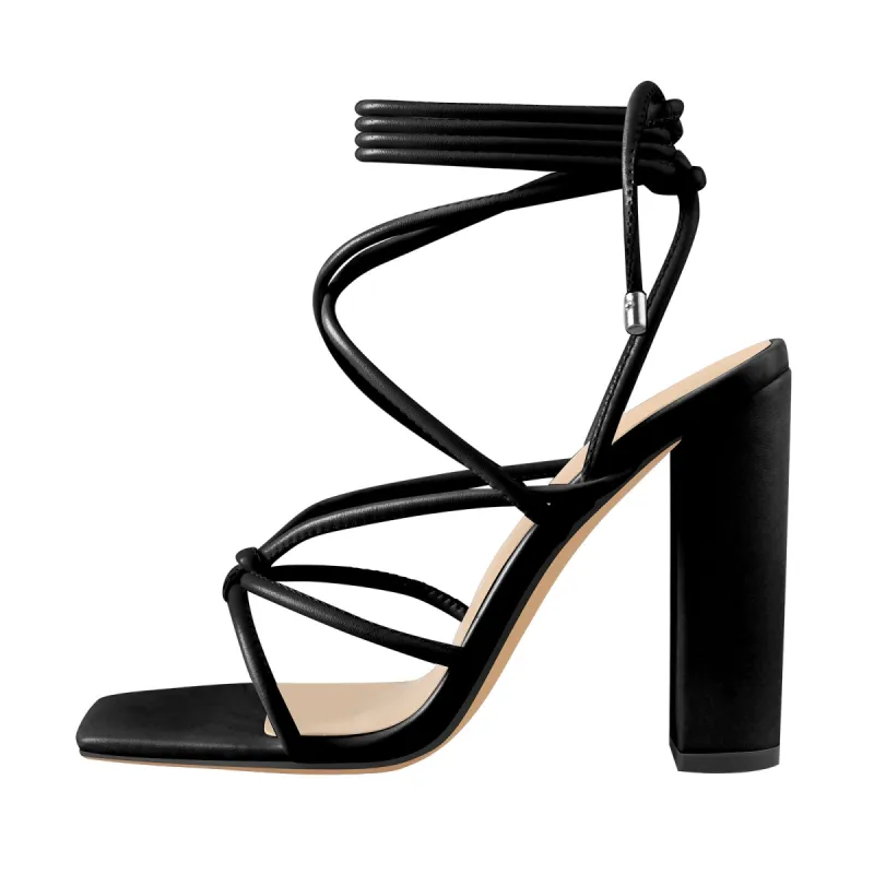 Onlymaker Sandals Lace-up Chunky High Heels sold by Onlymaker