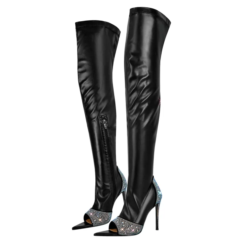 Rhinestone Pointed Toe High Stiletto Over The Knee Boots sold by Onlymaker