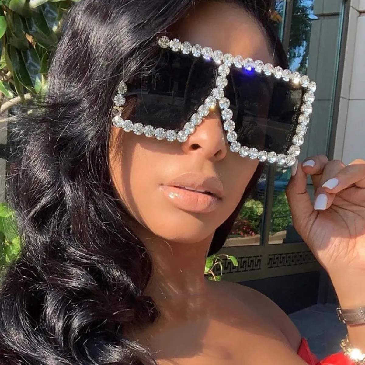 Rhinestone Square Shape Sunglasses sold by Onlymaker