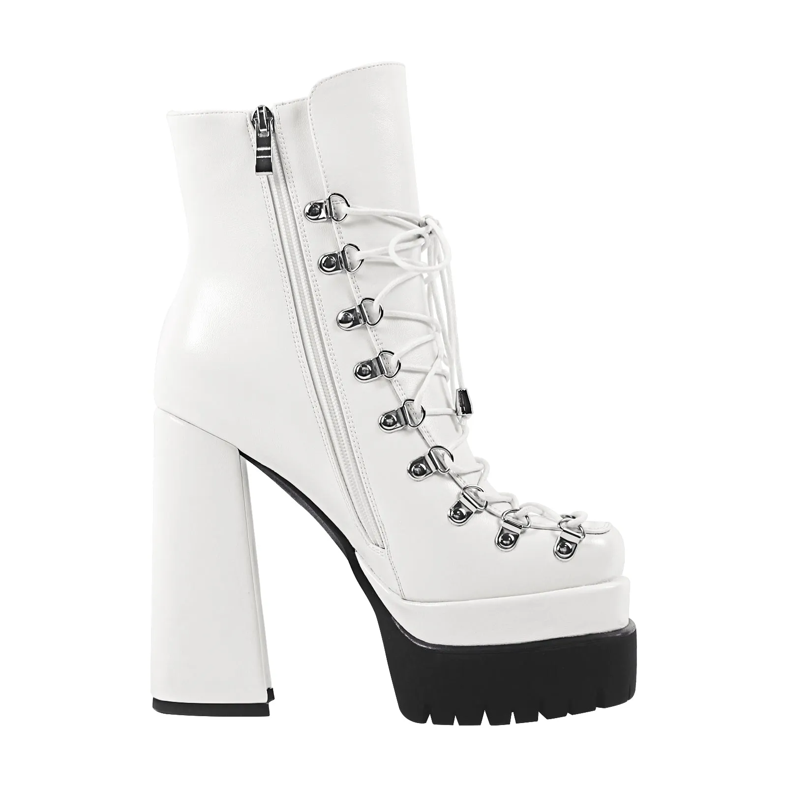 White Double Platform Side Zipper Lace-up Ankle Boots sold by Onlymaker product image thumbnail 3