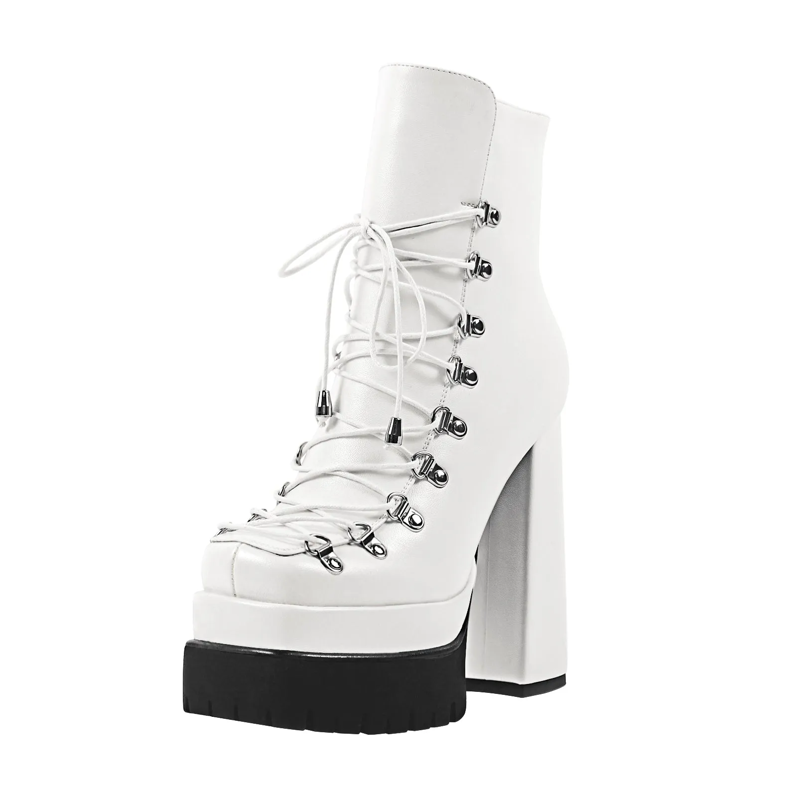 White Double Platform Side Zipper Lace-up Ankle Boots sold by Onlymaker product image thumbnail 2