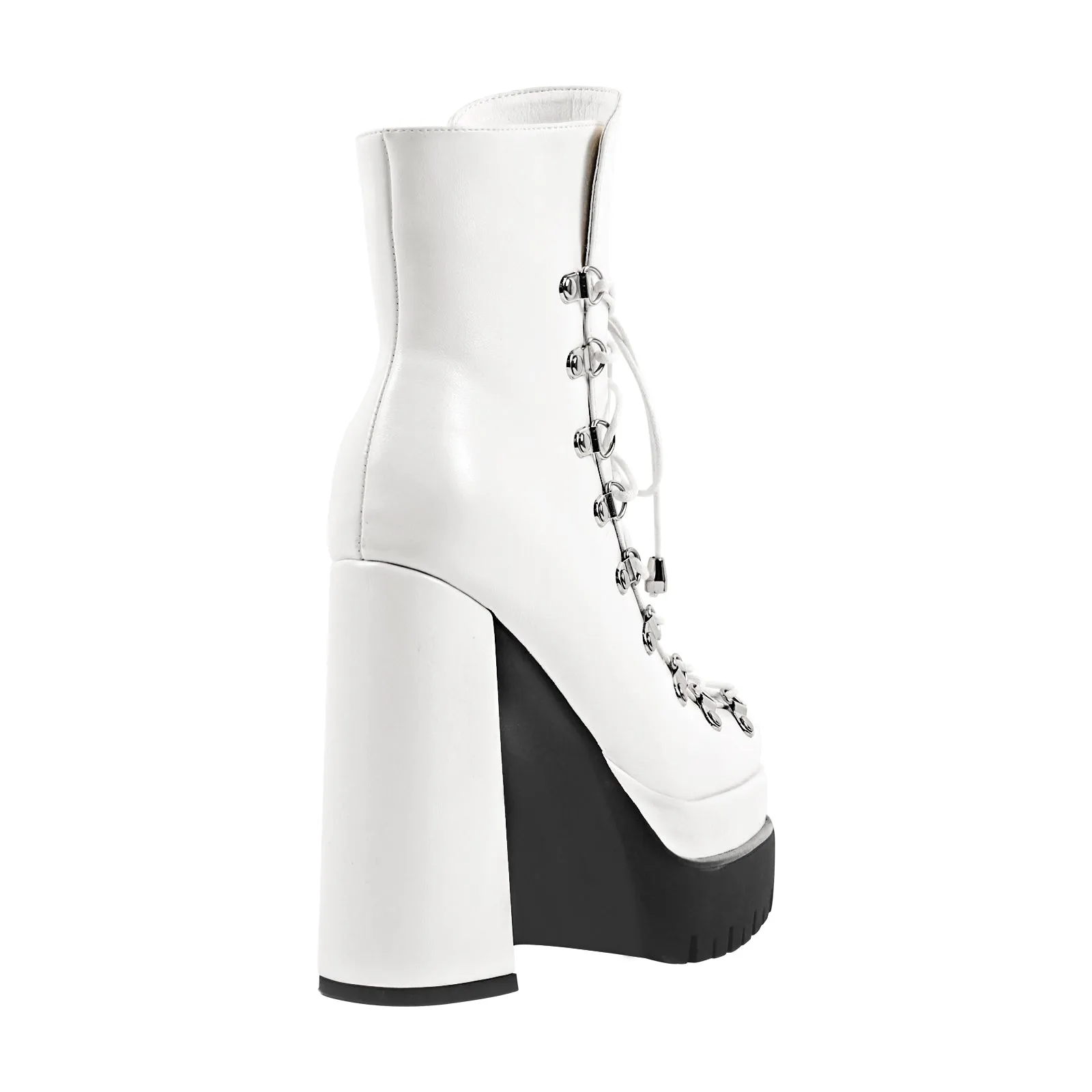 White Double Platform Side Zipper Lace-up Ankle Boots sold by Onlymaker product image thumbnail 4