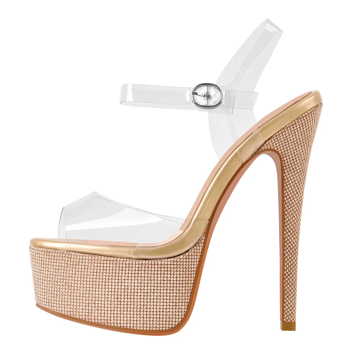 Clear PVC Ankle Strap Buckle Stiletto High Heel Sandals sold by Onlymaker