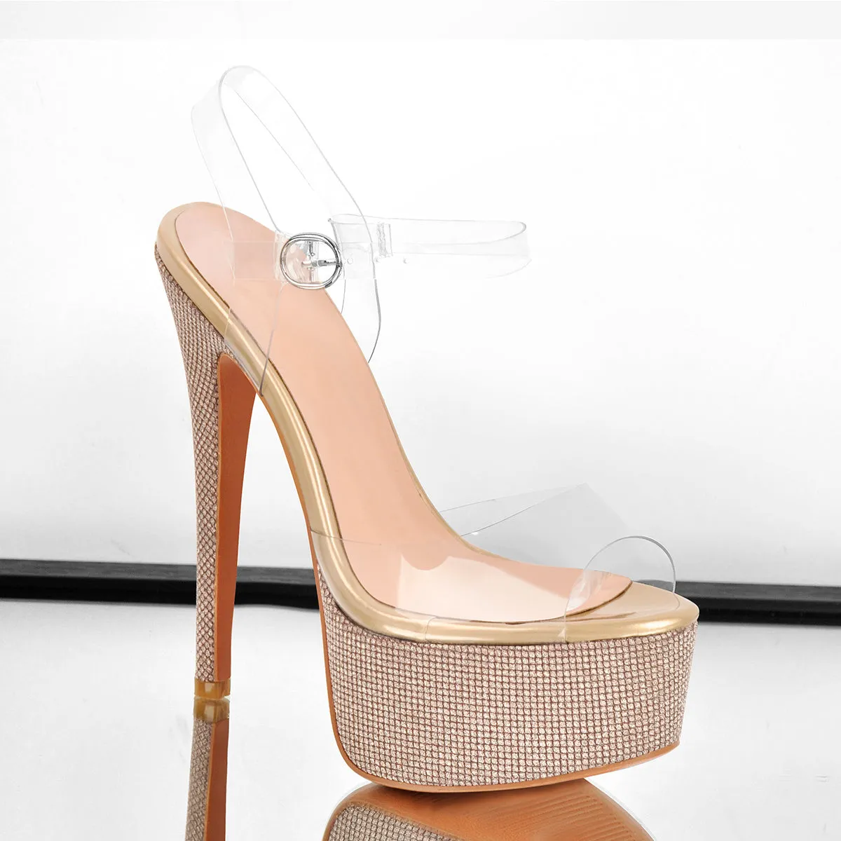 Clear PVC Ankle Strap Buckle Stiletto High Heel Sandals sold by Onlymaker product image thumbnail 2