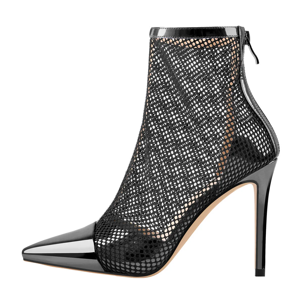 Pointed Toe Hollow Network Patent Leather High Heel Ankle Boots sold by Onlymaker product image thumbnail 2