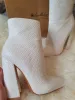 White Woven Pattern Back Zipper Squre Chunky Heel Ankle Boots sold by Onlymaker