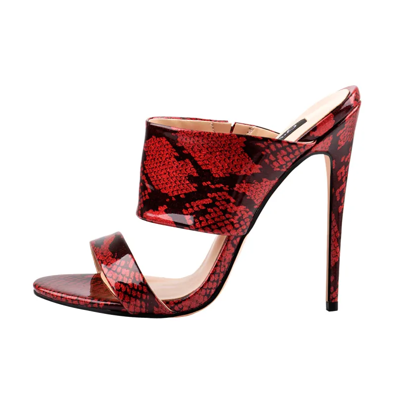 Two Band Snake Red Sandals High Heel Mules sold by Onlymaker