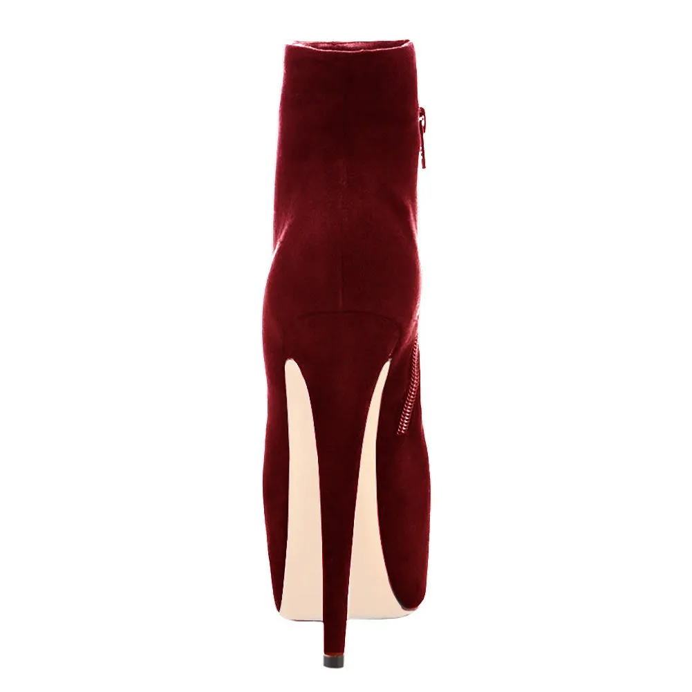 Burgundy Suede Platform Ankle Boots Stiletto Booties sold by Onlymaker product image thumbnail 4