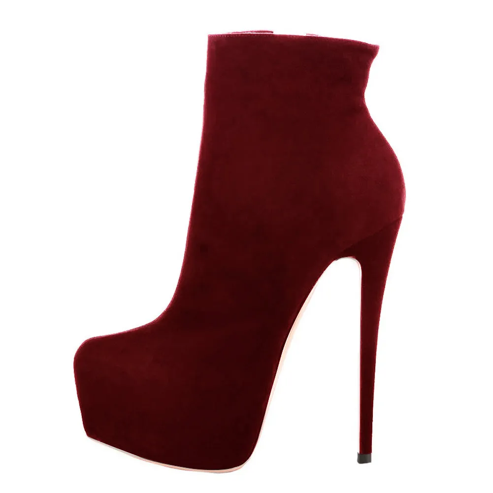 Burgundy Suede Platform Ankle Boots Stiletto Booties sold by Onlymaker