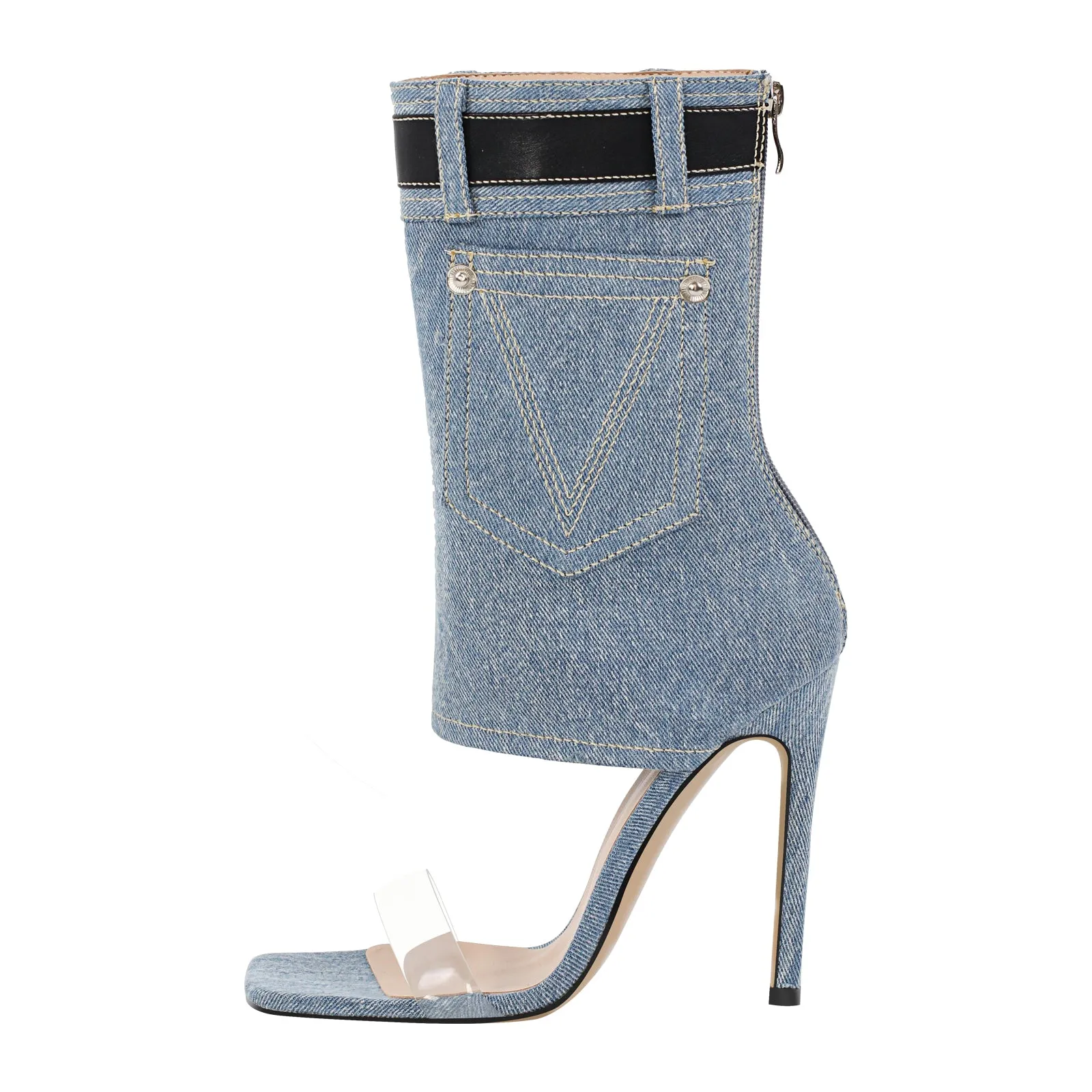 Denim Square Toe Stiletto Ankle Sandals sold by Onlymaker