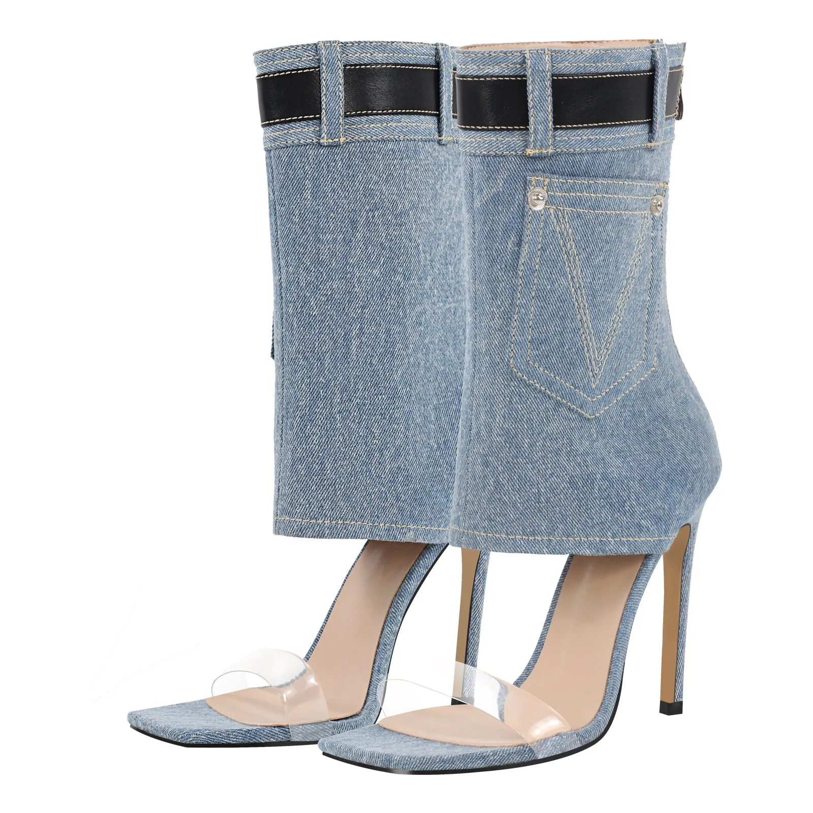Denim Square Toe Stiletto Ankle Sandals sold by Onlymaker product image thumbnail 2