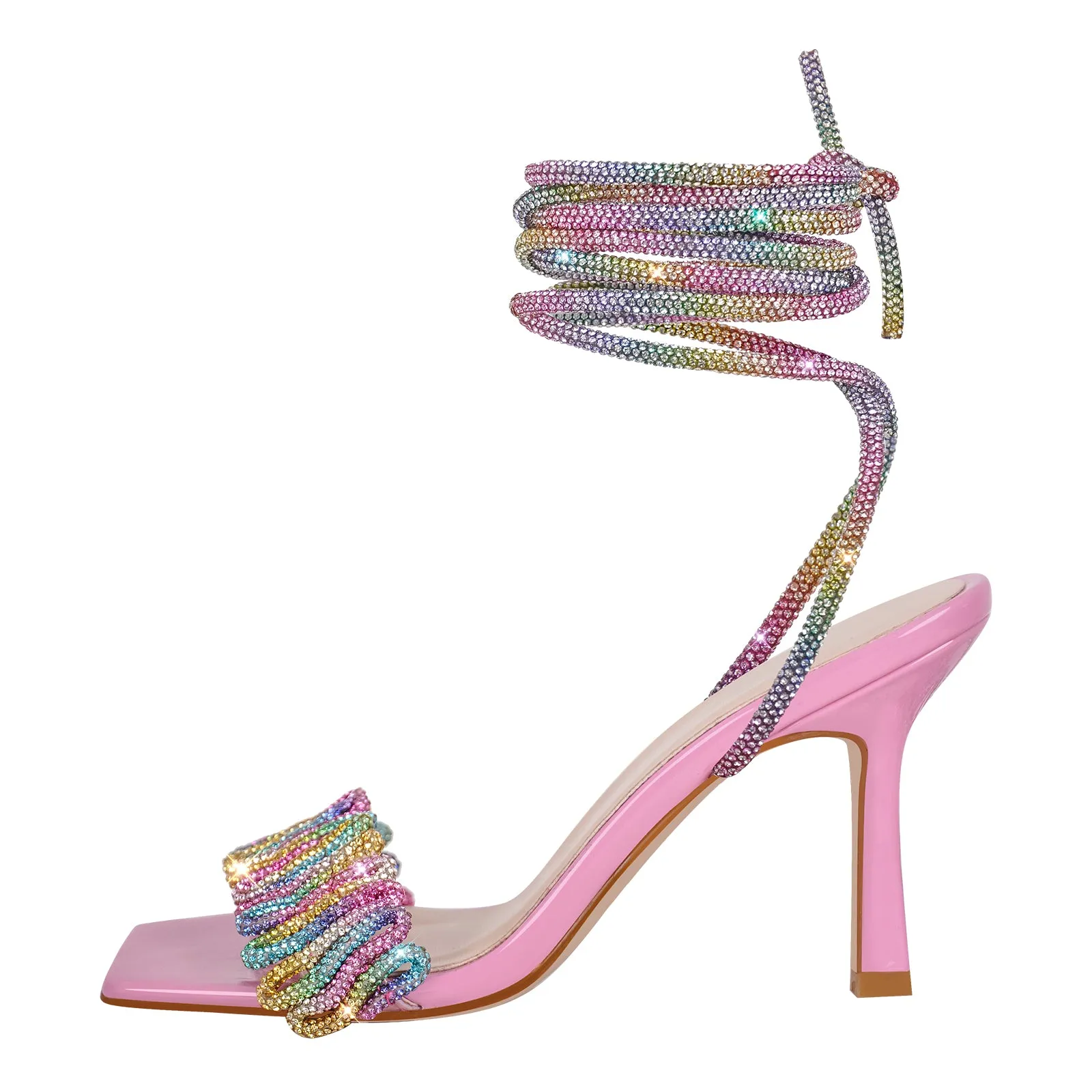 Open Toe Stiletto Rhinestone Lace up Sandals sold by Onlymaker